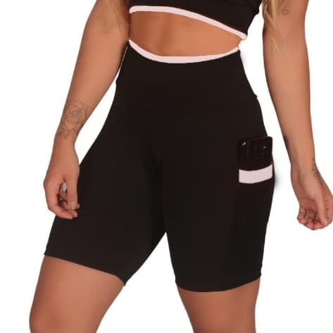 Bermuda fitness treino academia feminina bolsa lateral