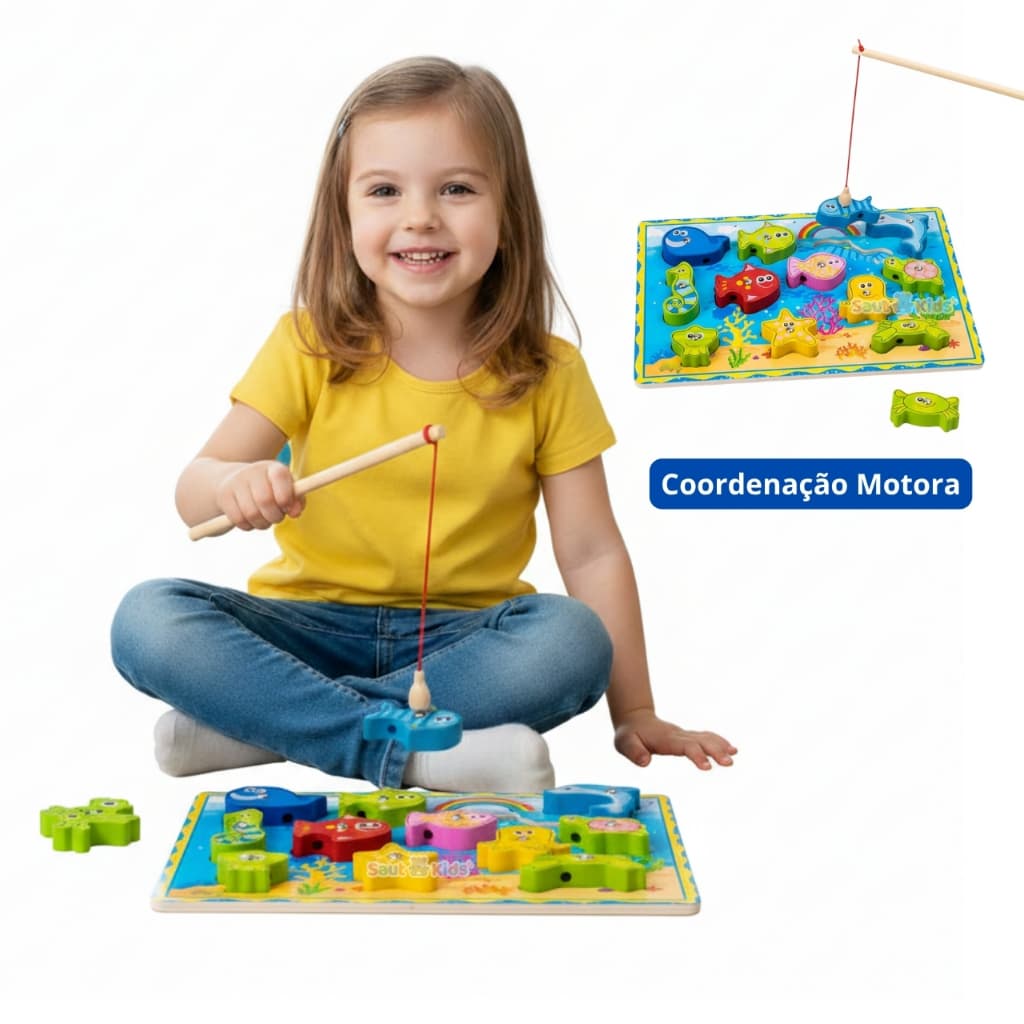 Brinquedo Educativo Pedagogico Pescaria Divertida Com Imã Brinquedo de Encaixe Animais de Madeira