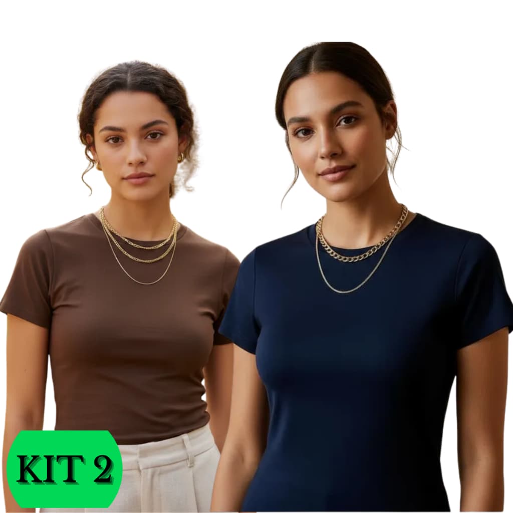 Kit 2 Blusas Feminina Academia Dia a Dia Básica Suplex Poliamida Manguinha Blusinha Verão