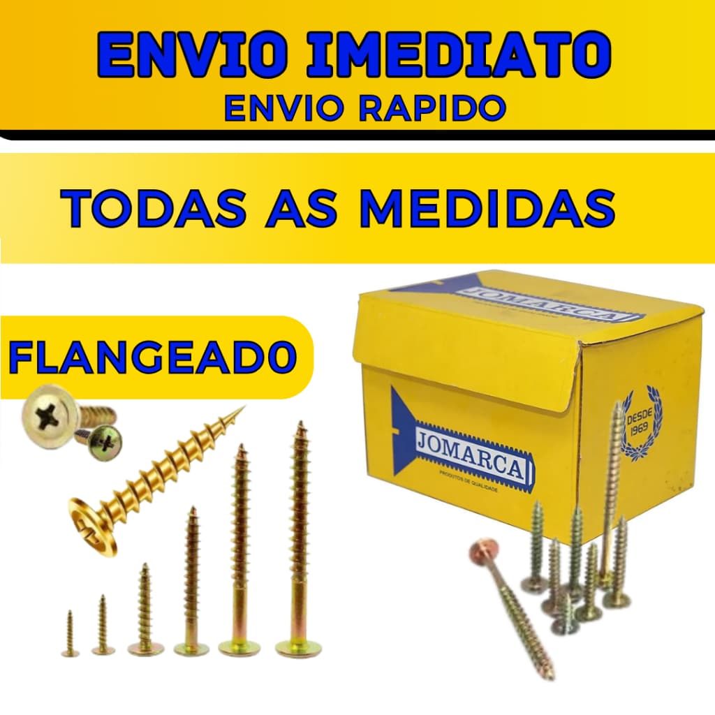 Parafuso chipboard Flangeado 100 Peças JOMARCA – Todas as Medidas | Aço Zincado Dourado | Alta Qualidade