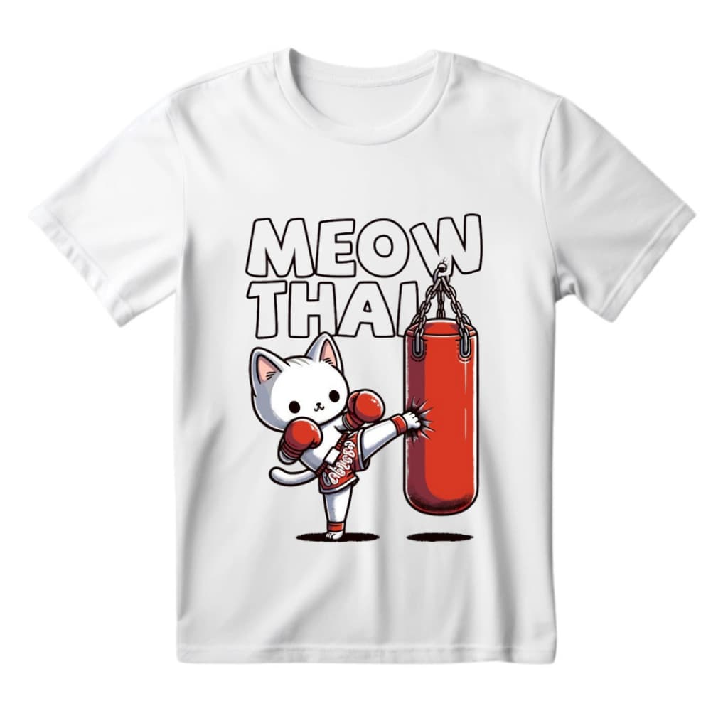 Camisa Unissex Gatinho Lutador de Box Muay Thai Meow Thai Camiseta 100% Algodão - Envio Imediato