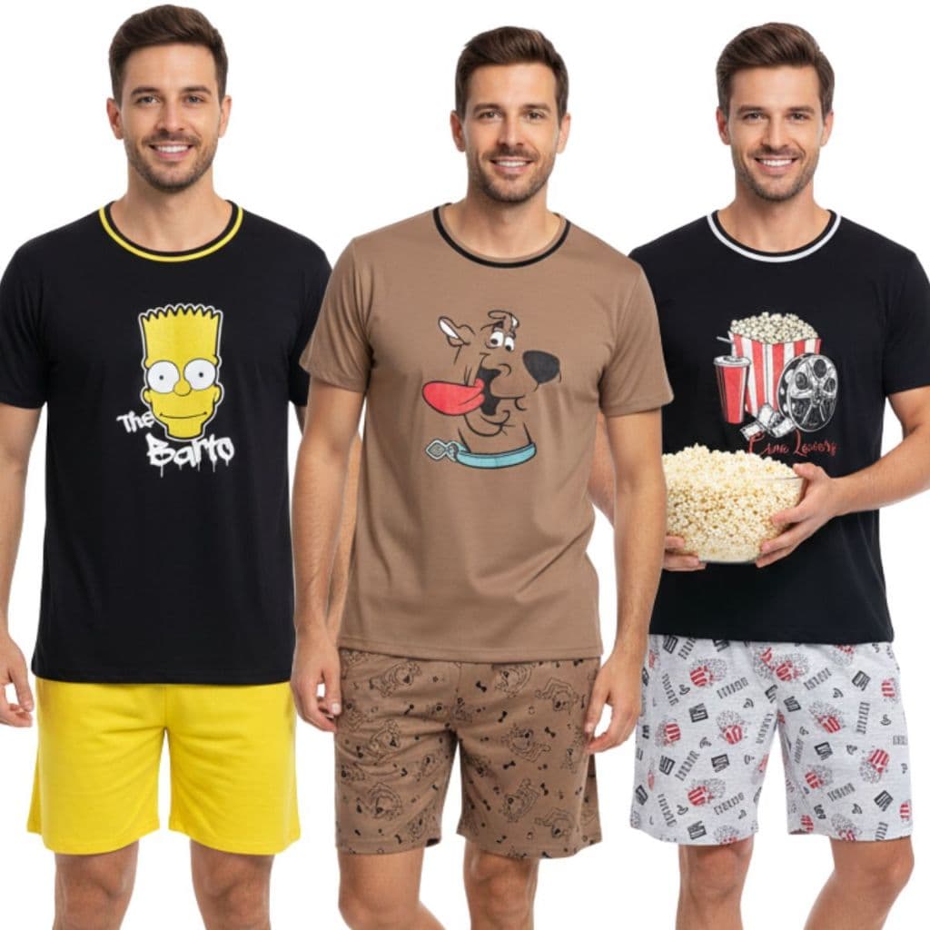 Pijama Adulto Masculino Meia Manga / Super Heróis / Roupa de Dormir / Pijama Masculino