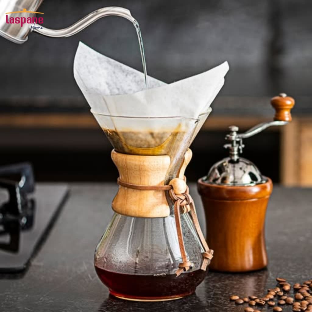 Cafeteira Chemex 400ml Vidro Borossilicato Passador 16x9,5cm Sofisticada Luxo