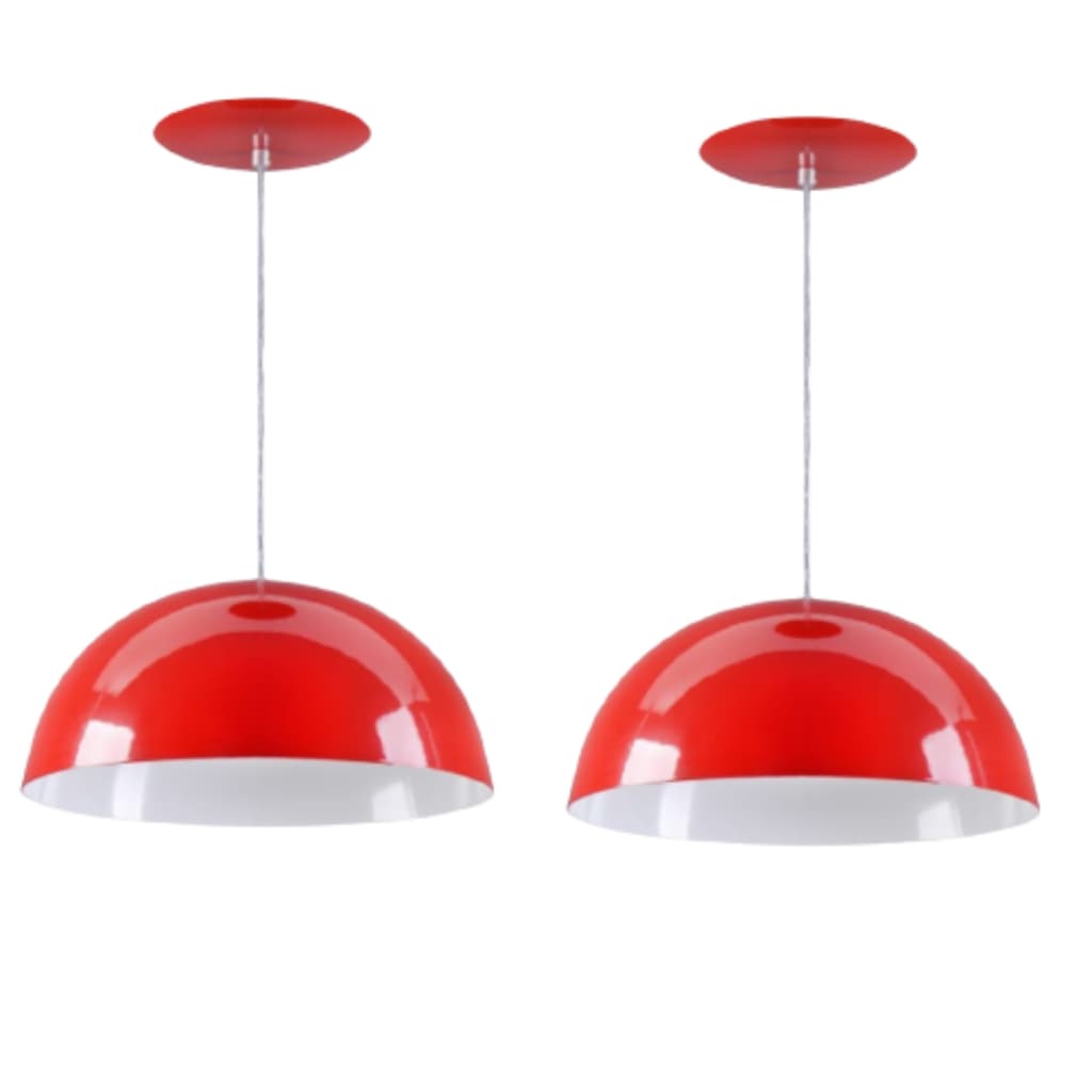 Pendente Meia Lua 30cm Kit2 Vermelho Branco Design Contemporâneo Alumínio Alta Qualidade Decoração