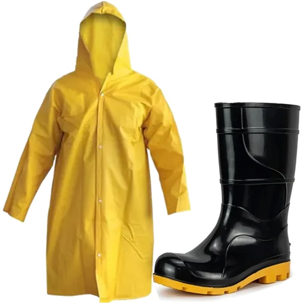 Kit Proteção Epi Para Chuva Com Capa De Chuva e Bota Galocha
