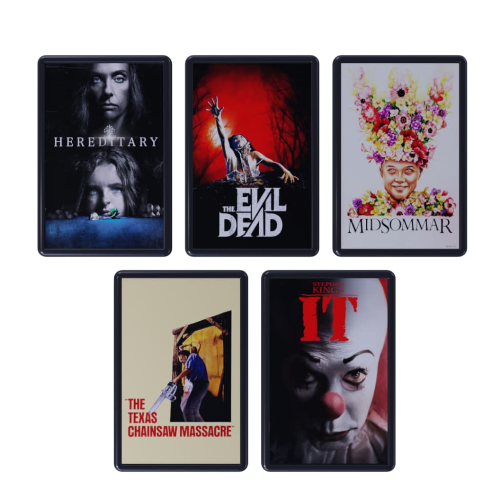 Kit de 5 Quadros Decorativos Com moldura Tamanho 20x30cm Tema Filmes Terror