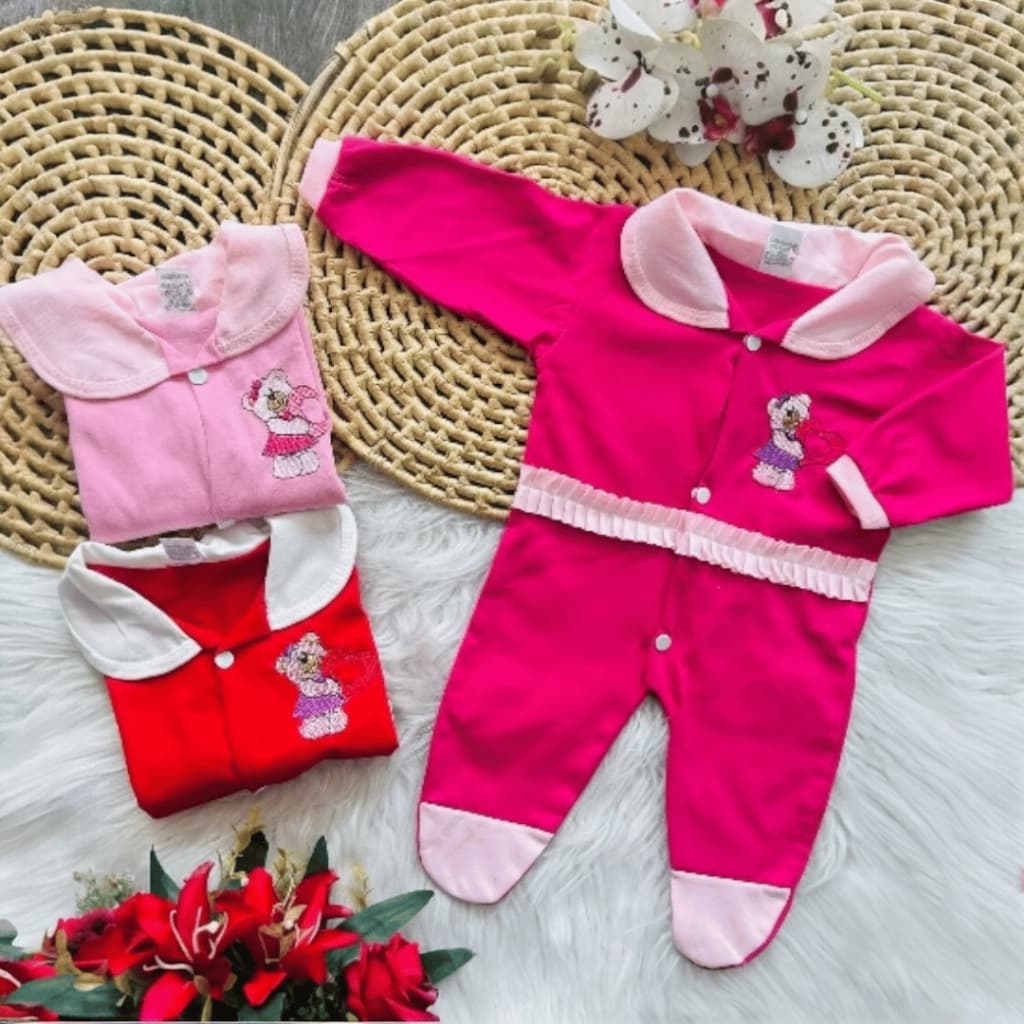 Macacão Longo Bebê – Bordado com Babado envoval bebê menina🧸💖