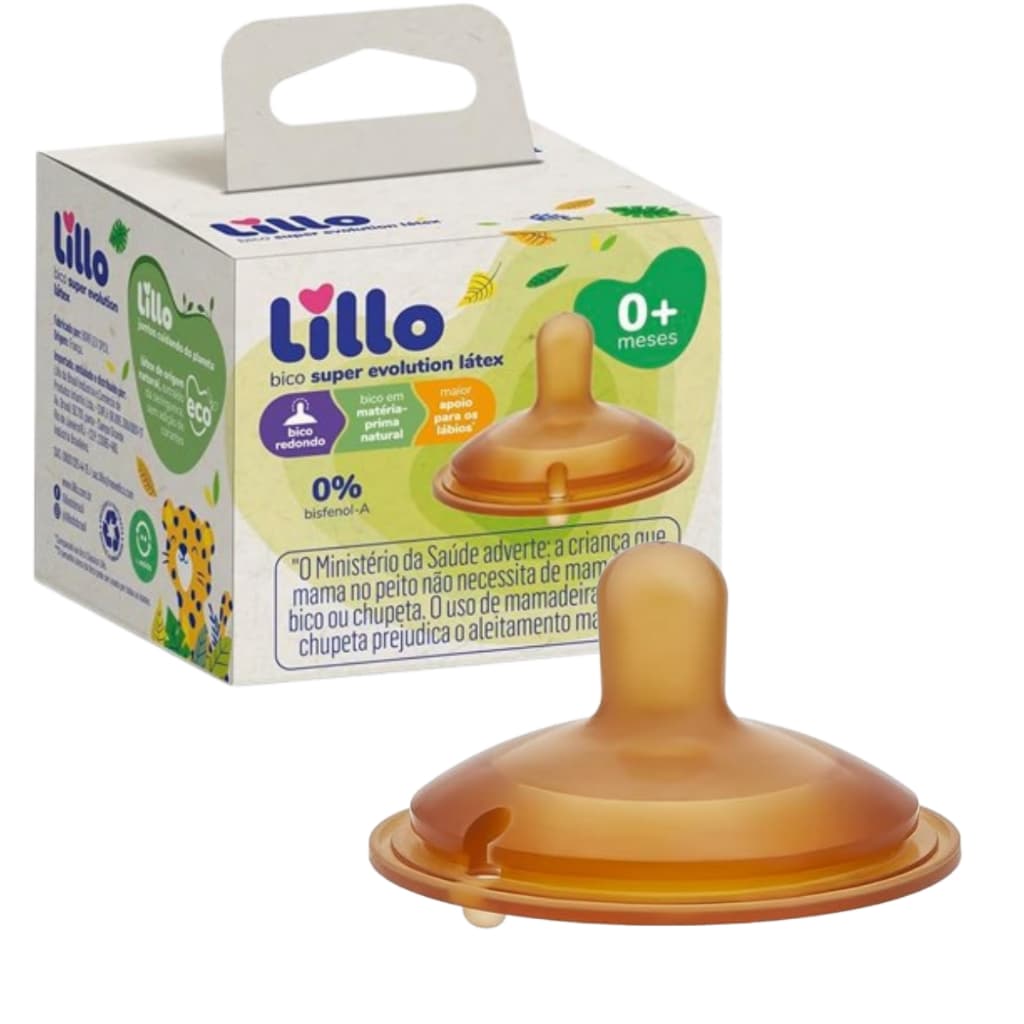 Bico de Mamadeira Super Evolution Látex Macio Redondo +0 Meses Reposição Anticólica Lillo
