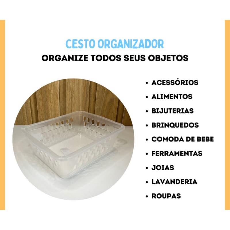 KIT 6 CESTAS ORGANIZADORAS PLASTICO MULTIUSO TRANSPARENTE PEQUENAS