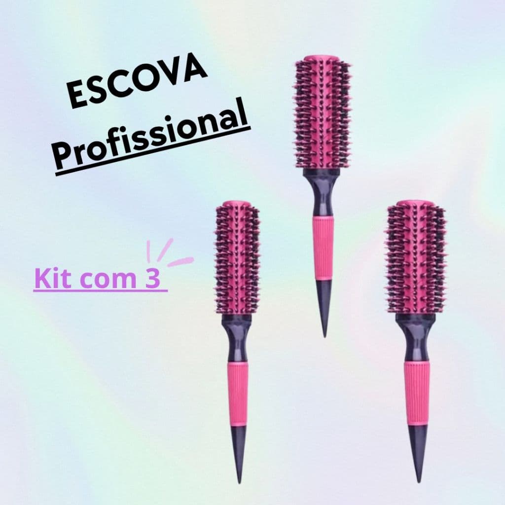 Kit 3 Escovas Profissionais De Cabelo Térmica Cerdas de Javali e Nylon - N.10/12/16