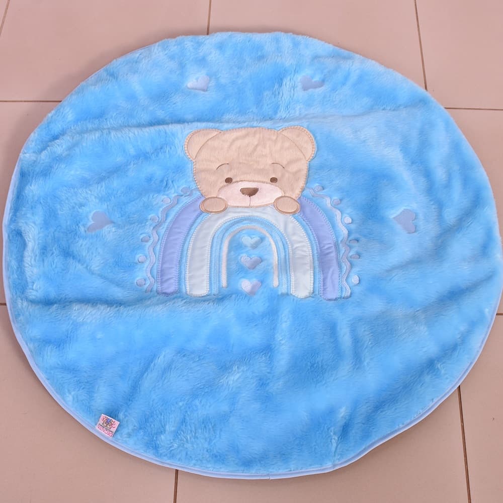 Tapete Infantil Bordado Menino Coração Urso Azul - 01 Peça