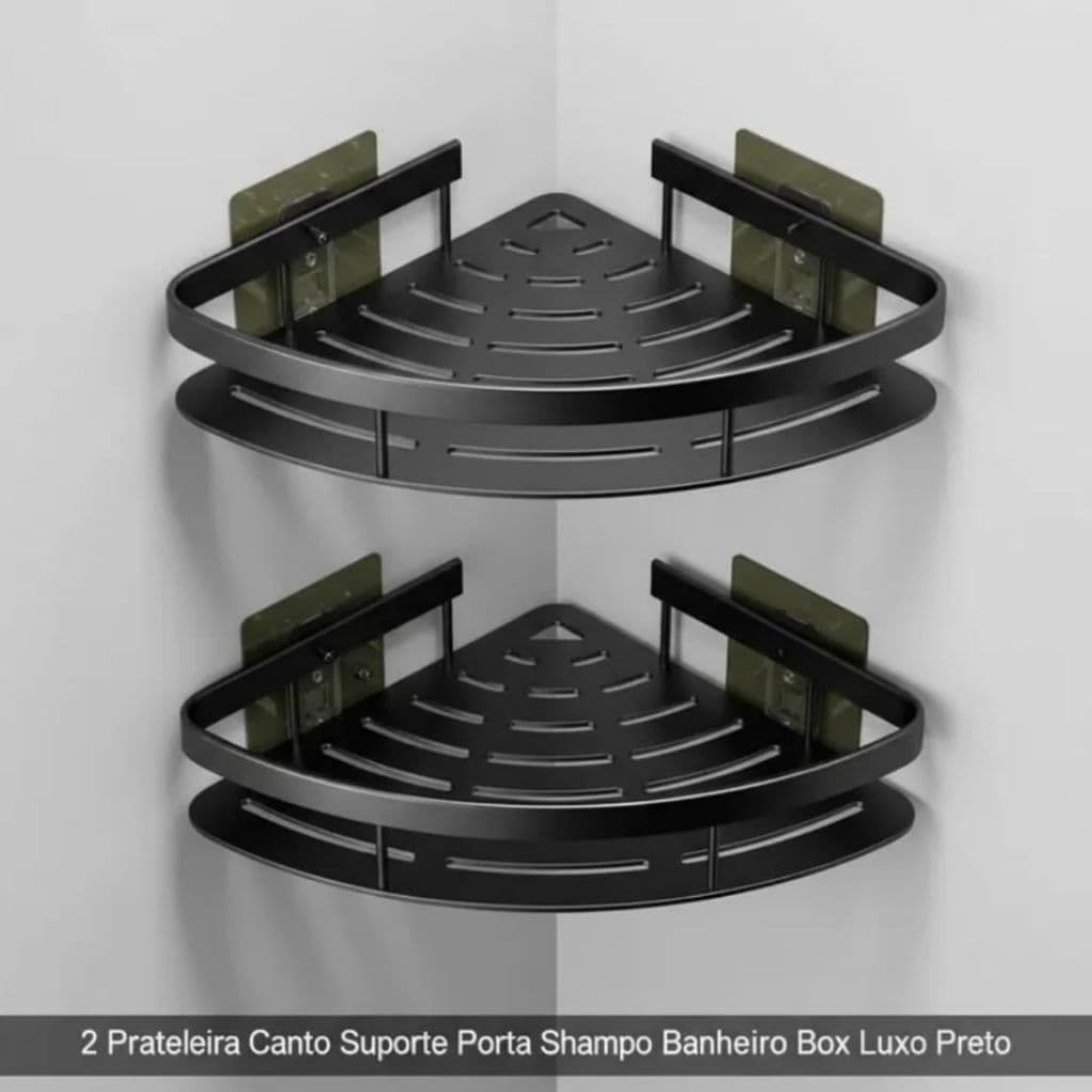 Kit 2 Prateleira Inox Suporte Adesivo Parede Canto Banheiro Box Porta Shampoo Sabonete Preto Decorativo