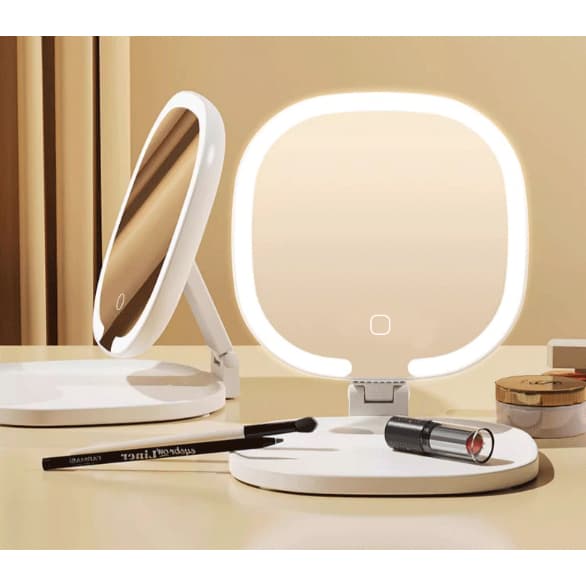 Espelho De Maquiagem COM  LED Portátil Dobrável Ajustável  Coloridas Espelho De Penteadeira Com 3  Luzes