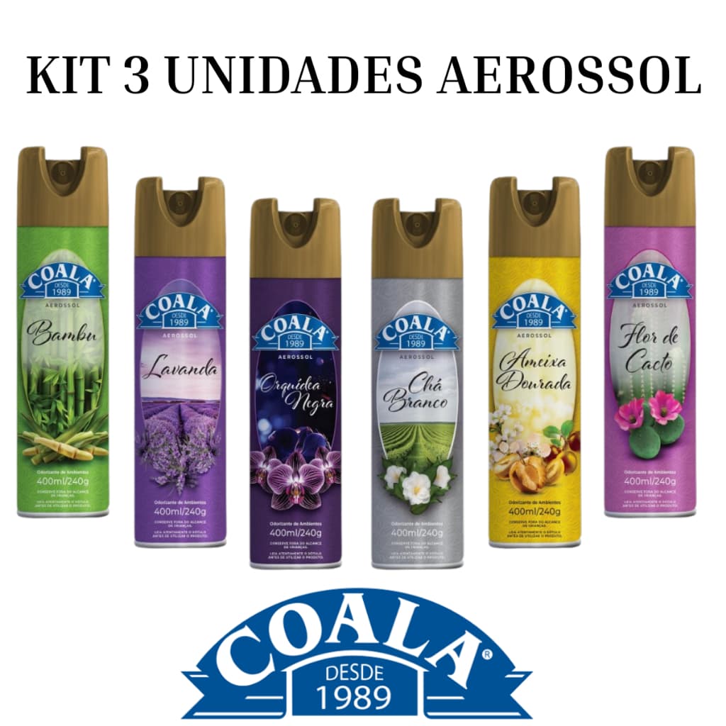 Kit Pacote Com 3 Unidades Odorizante Ambientes Coala 400ml Spray Cheirinho Fragancias Casa Aerossol