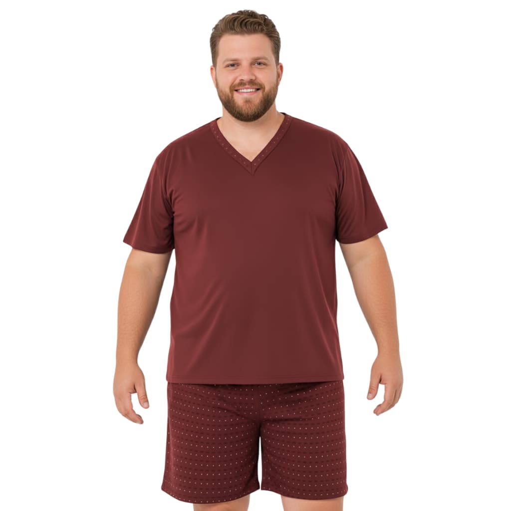 Pijama Plus Size Masculino Adulto Manga Curta Gola V Macio Quentinho Tamanho Grande G1 G2 G3