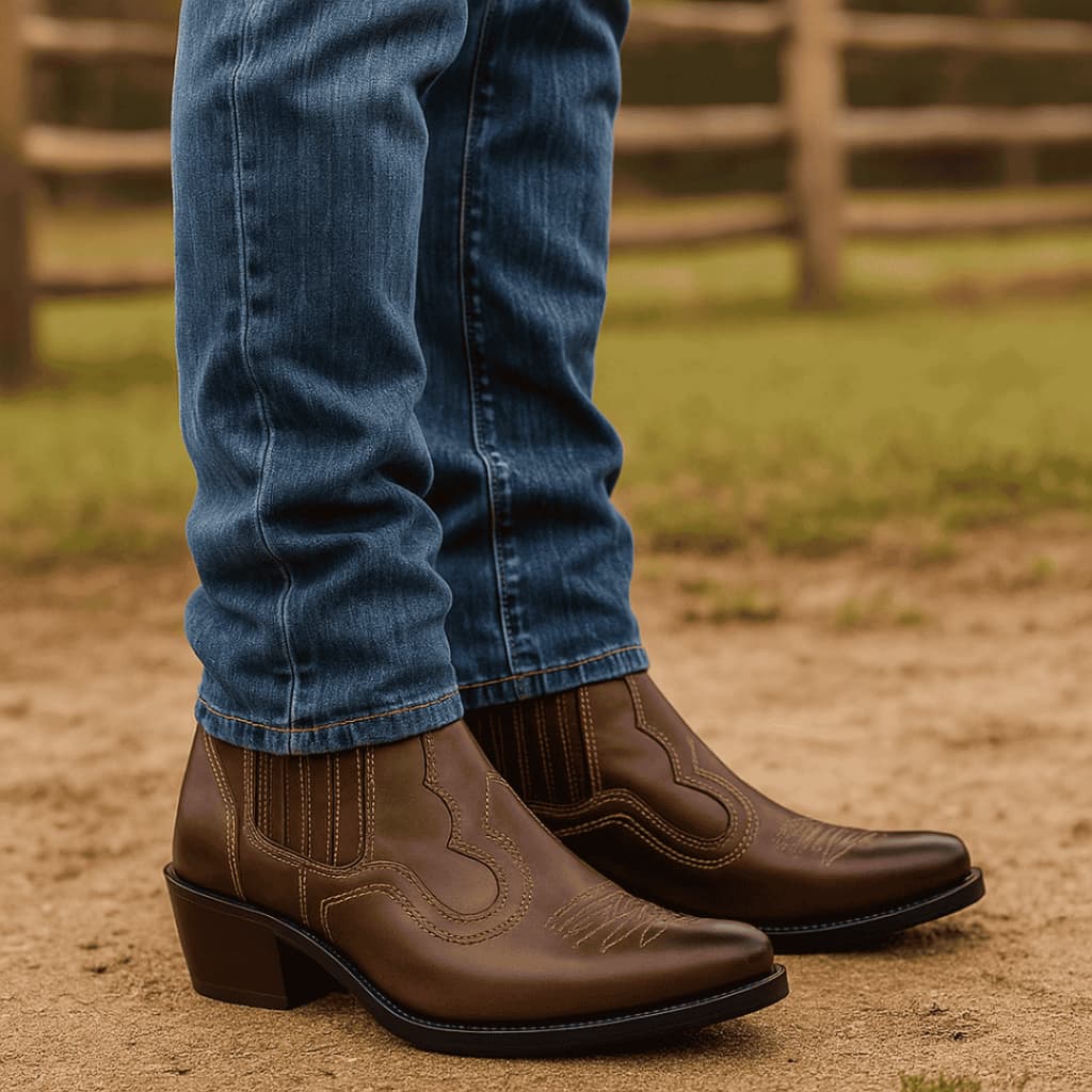 Bota Masculina Couro Botina Texana Country Rodeio Bico Fino