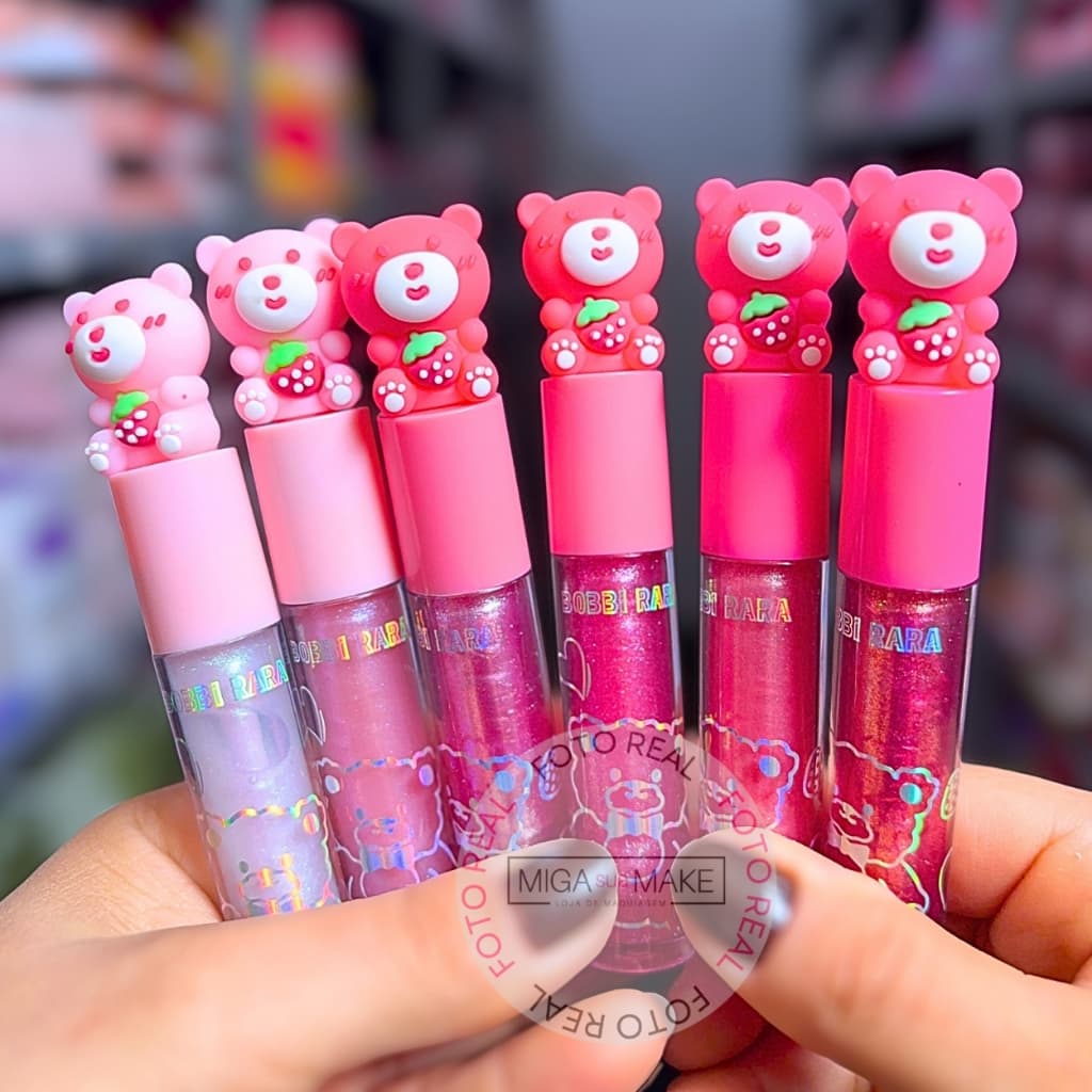 Kit 6 Lip Gloss Labial com Brilho Ursinho Fofo Incolor com Glitter e Textura Suave