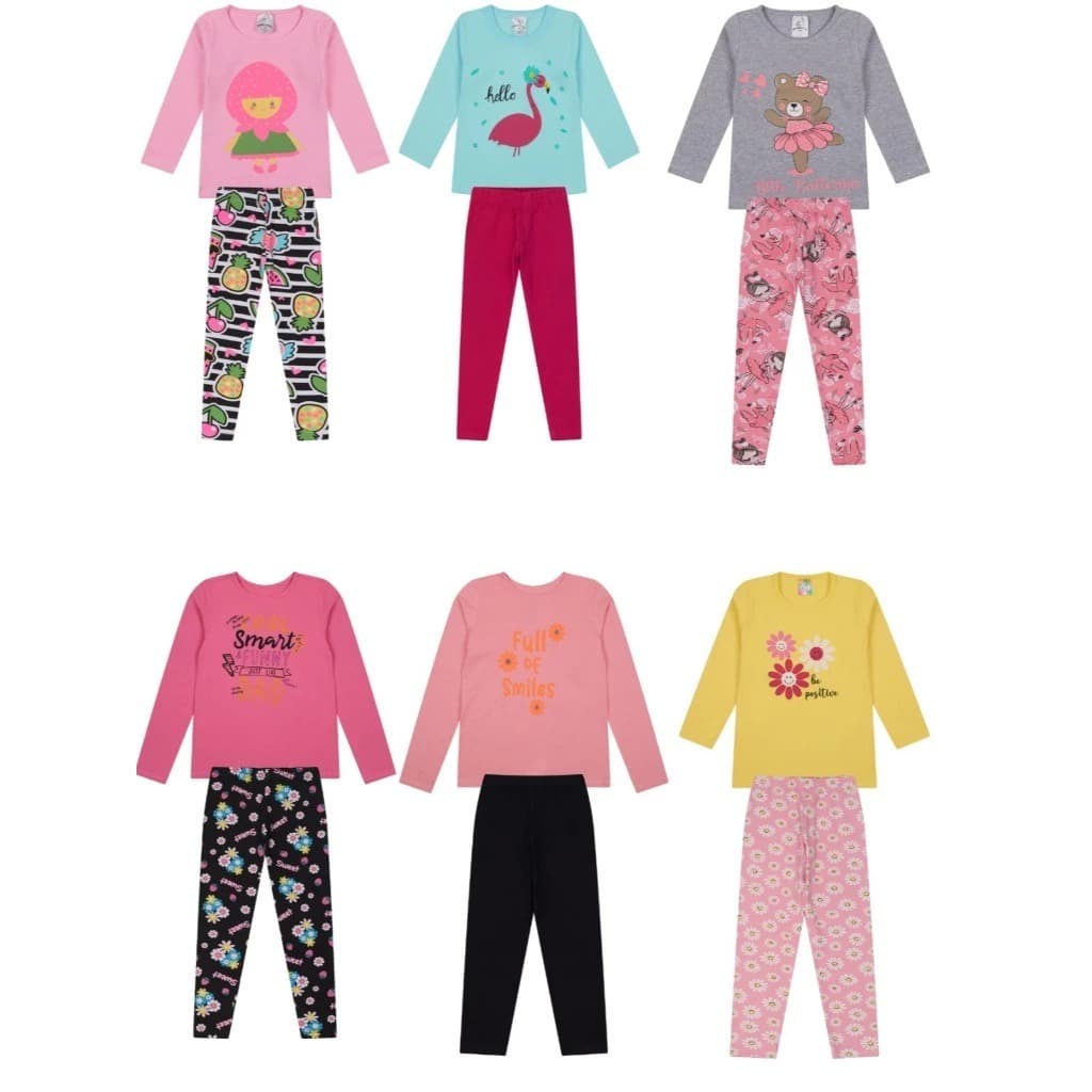 KIT 6 PEÇAS SORTIDAS - 3 CONJUNTOS DE MENINA MEIA ESTAÇÃO - FEMININO PREMIUM
