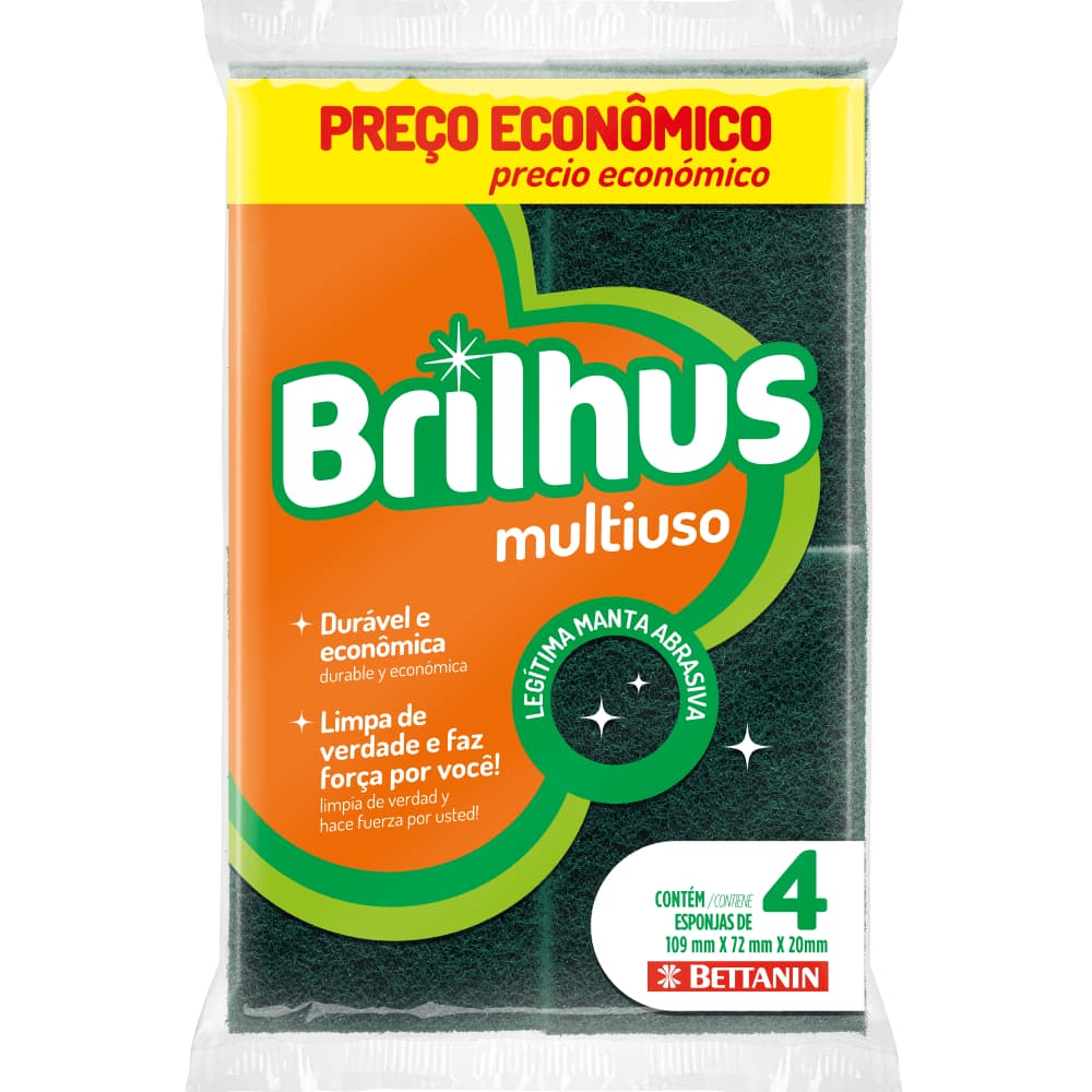Esponja Multiuso Brilhus Original – Durável, Econômica e Eficiente | Kit 4 ou 8 Unidades