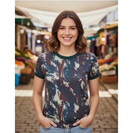 Camiseta Feminina Baby Look Camuflada Exército - 100% Algodão