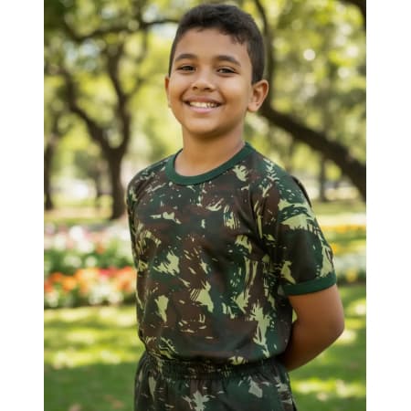 Camiseta Infantil Camuflada Manga Curta - 100 % algodão