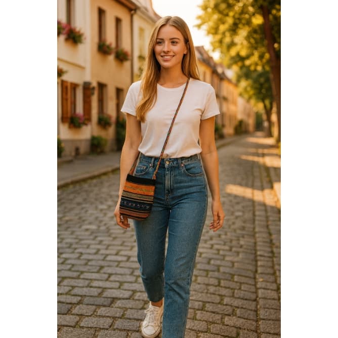 Bolsa Transversal Ombro ou a tira colo, Tecido Indiano, Peruana, Étnica, Vintage, Boho, Listrada.