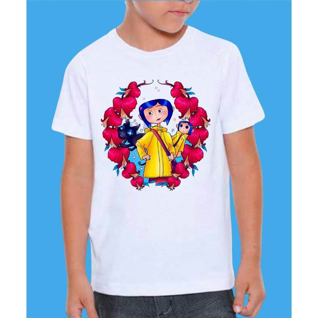 Camiseta branca 100% algodão Cora Coraline e o Mundo Secreto | animação, fantasia| animação| aventura| família.