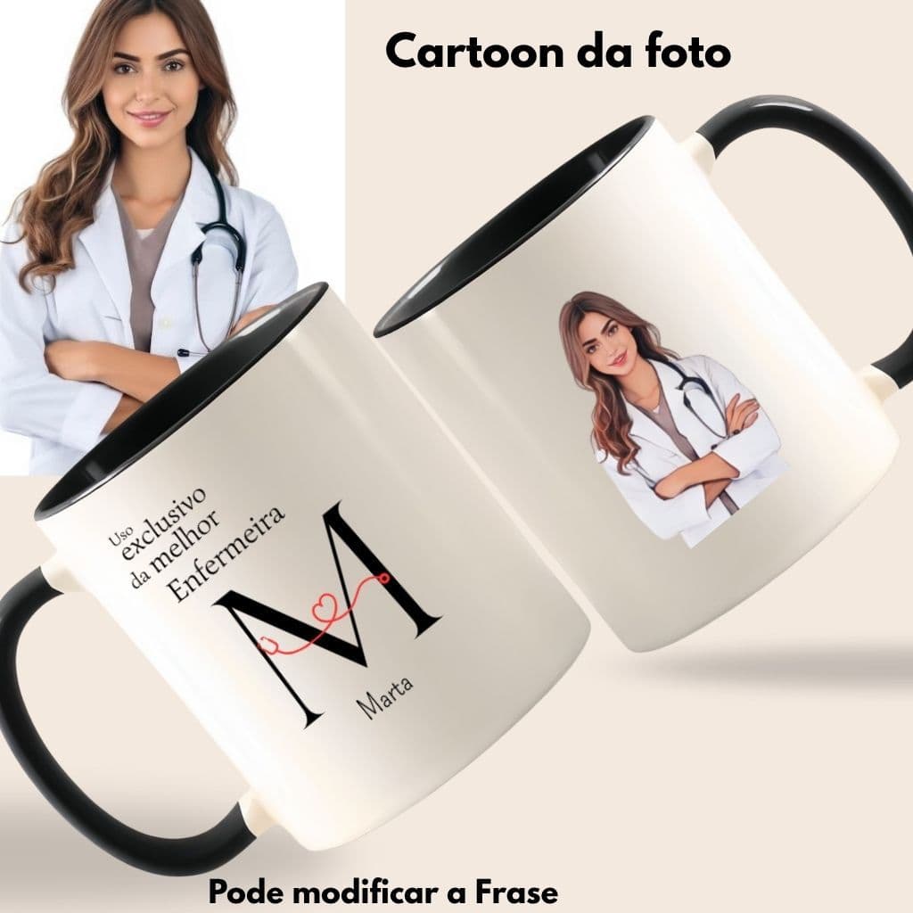 Caneca  Enfermeira cartoon personalizada + chaveiro + caixa presente