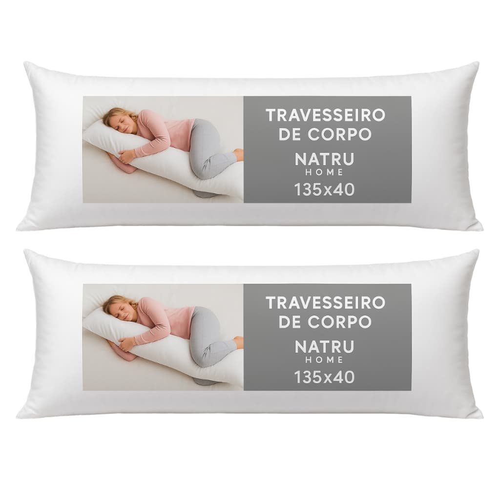 kit 2 Travesseiros de corpo xuxão 140 x 45cm + 2 Fronhas com zíper 200 fios