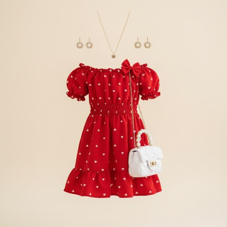 Vestido Infantil Com Mangas Bufantes Estilo Festa Natal