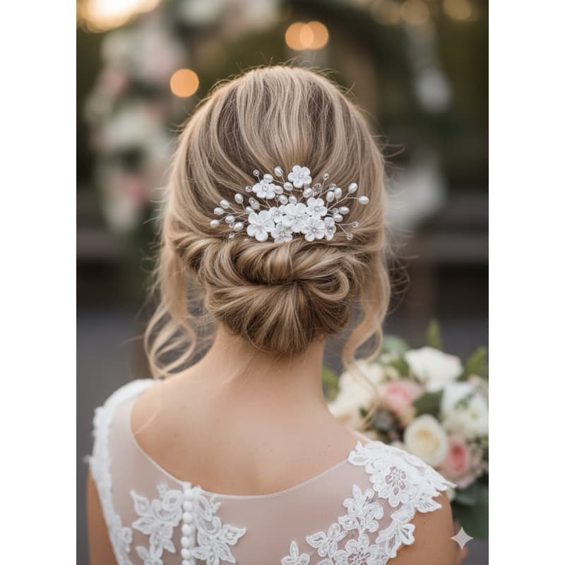 Enfeite pente com floral para penteados madrinhas noivas adorno minimalista sofisticado para cabelos daminhas