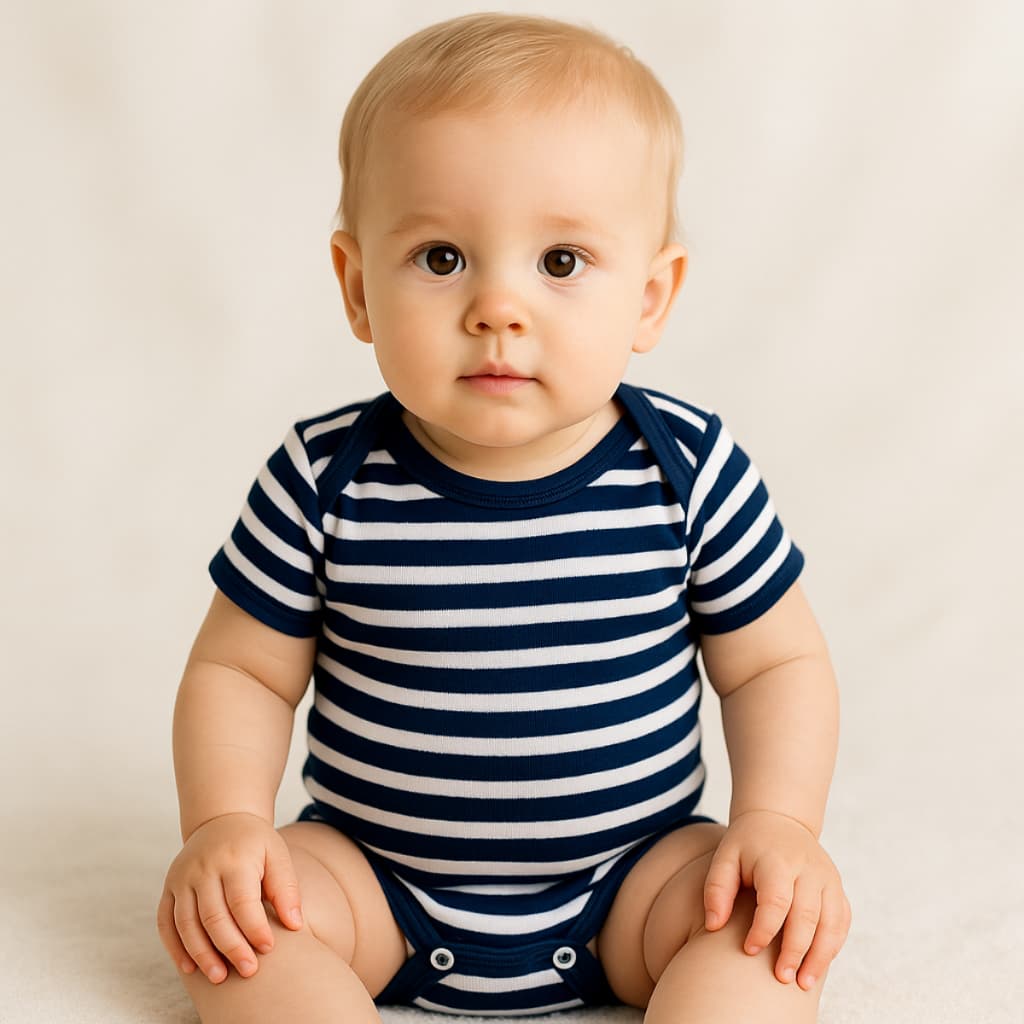 Kit Body Bebê Manga Curta Estampado Listrado Azul Menino Menina 100% Algodão Maternidade Enxoval