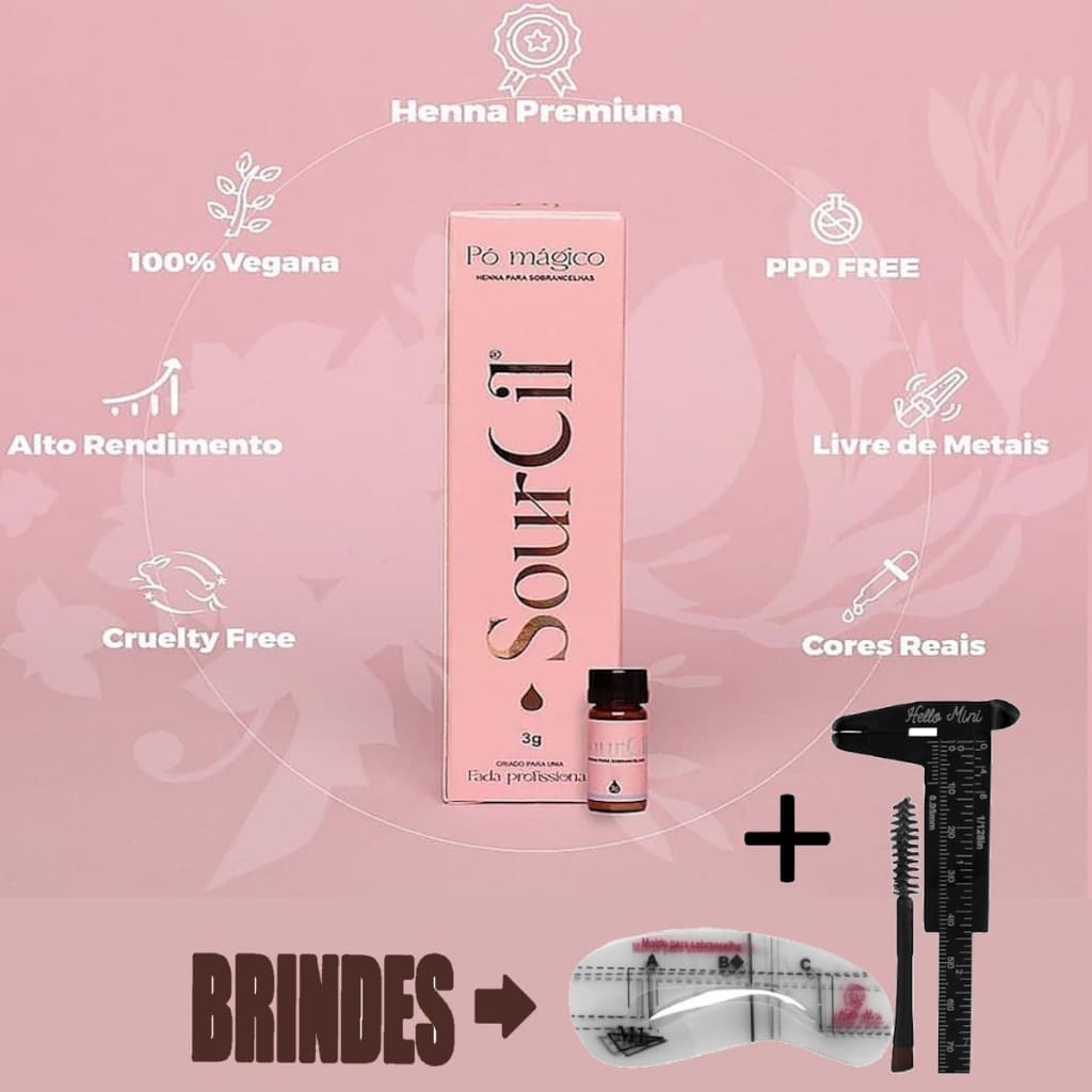 Henna Para Sobrancelhas Sourcil Designer Profissional Fixador Renna Po Magico Vegana Completa