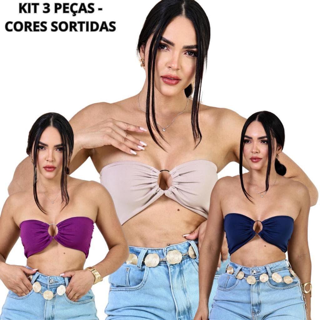 KIT C/ 3 TOPS em Suplex Tamanho Único - Não tem bojo - Cores sortidas C003