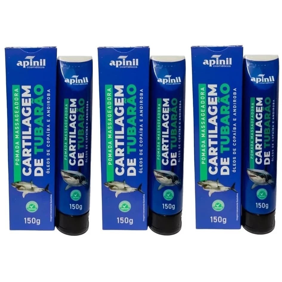 Kit 3un Pomada Massageadora Cartilagem de Tubarão150g - Apinil