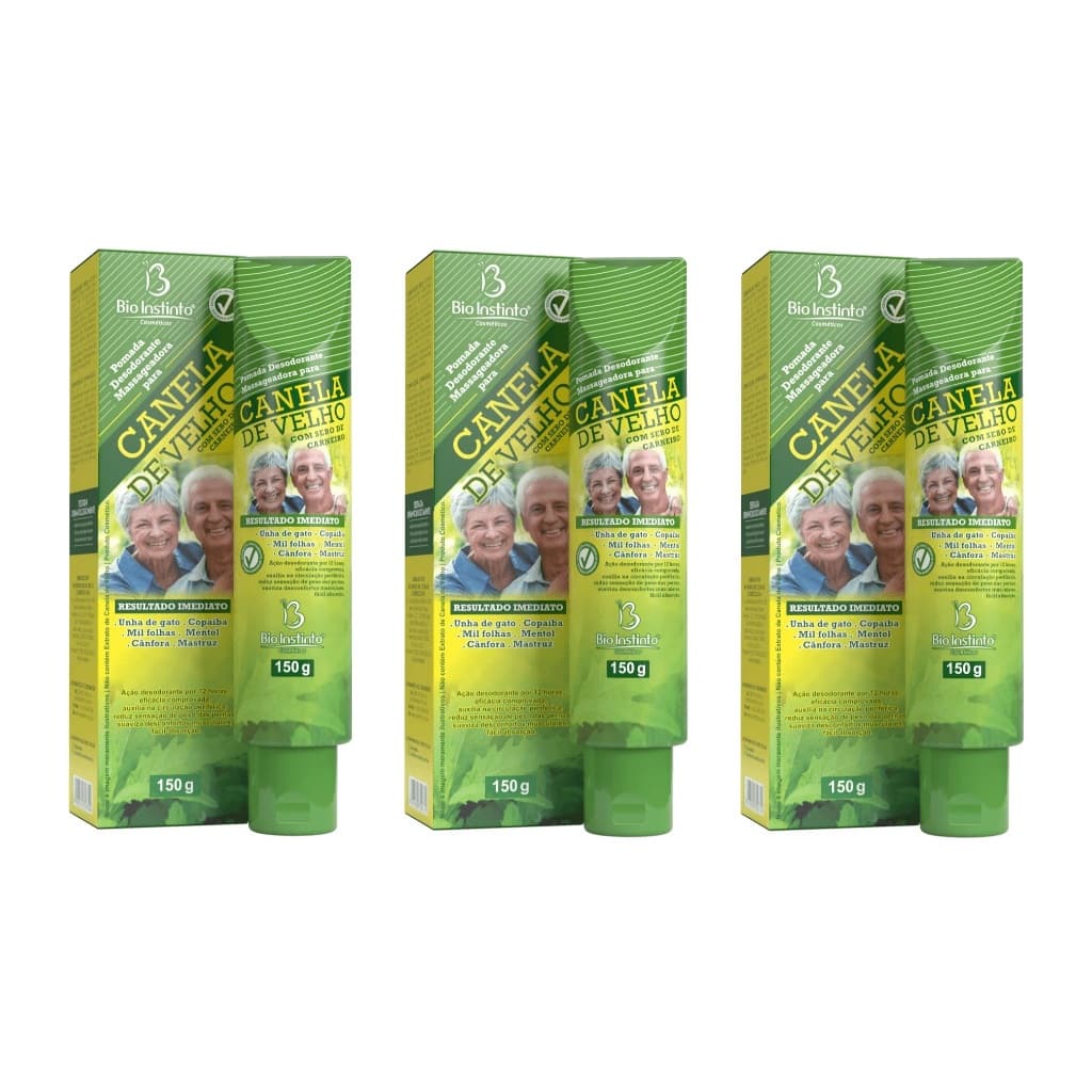 Kit 3un Pomada Massageadora Canela De Velho 150g - Bio Instinto