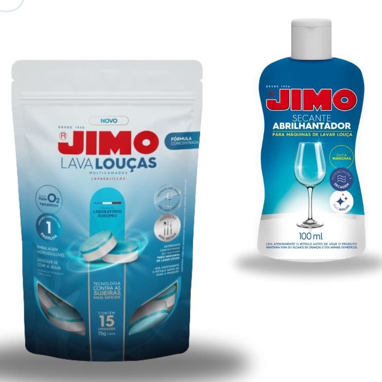 Kit 1 Secante Abrilhantador Jimo e Cartela Pastilha lava Maquinas Jimo