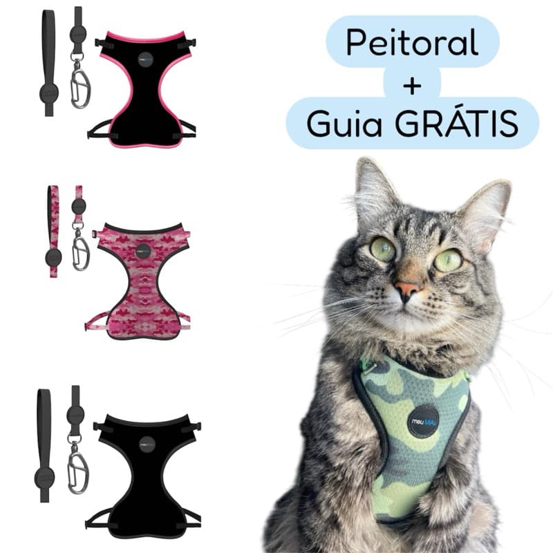 Peitoral Para Gato Com Guia Com Ajuste No pescoço E Na Cintura