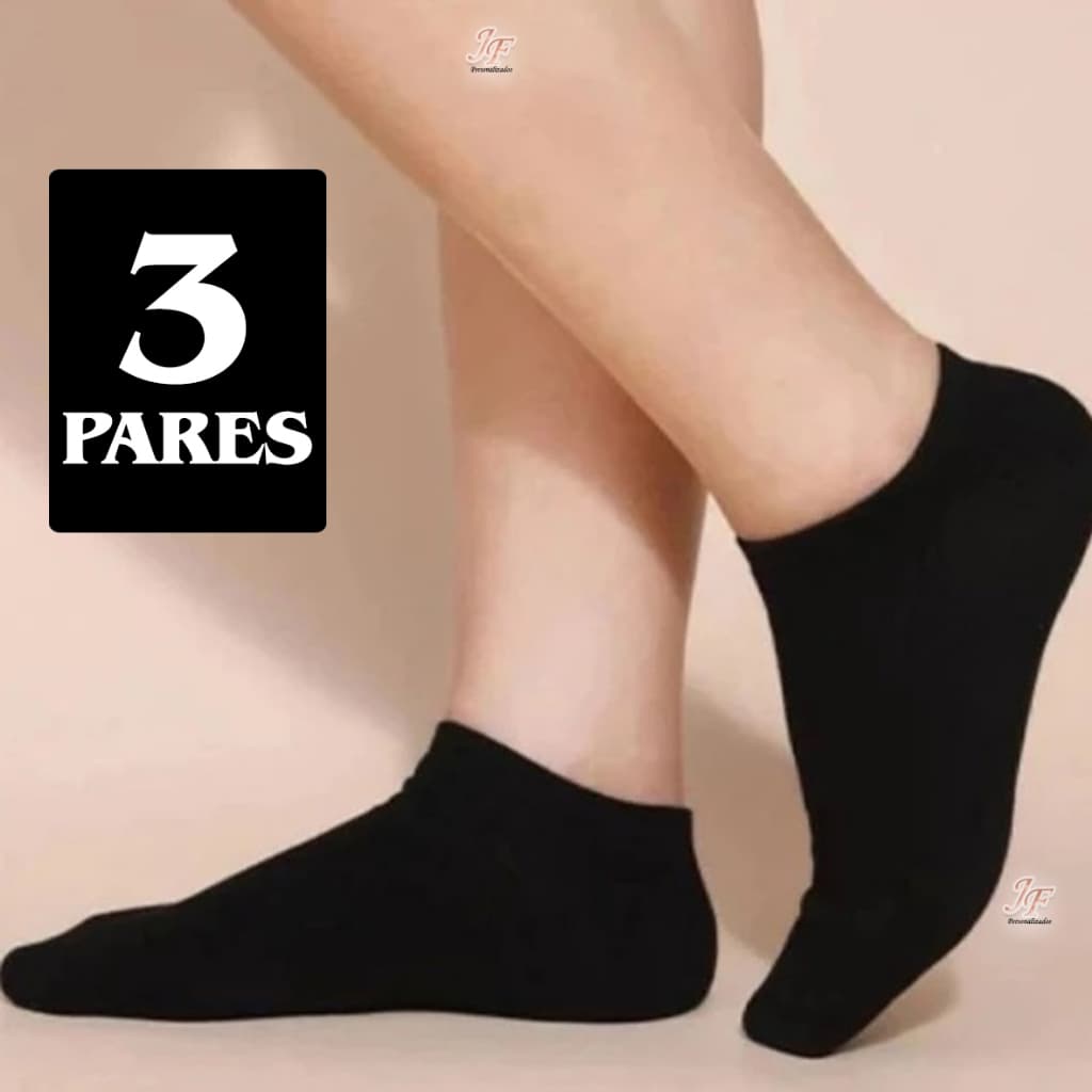 Kit com 3 Pares de Meias Soquete Pretas Unissex Cano Curto | 35-40 / 40-46 | Meia Invisível