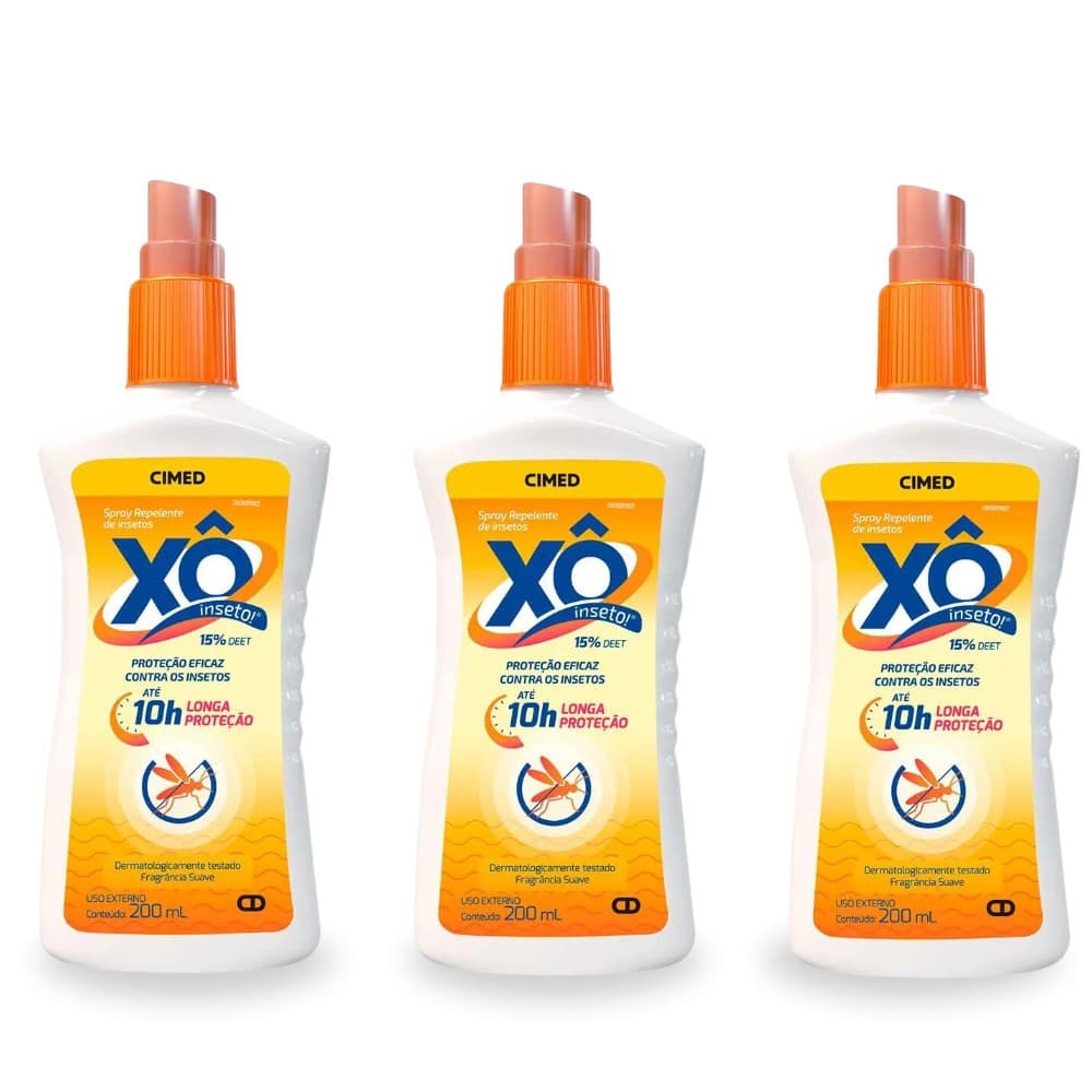 Kit 3 Repelente Xô Inseto Mosquito Spray 200ml Cimed 9 Horas De Proteção Prevenção Dengue Aloe Vera