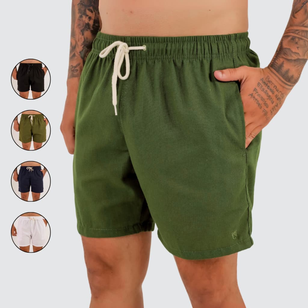 Short Masculino Linho Bolso Verdugo Conforto Premium Sofisticado