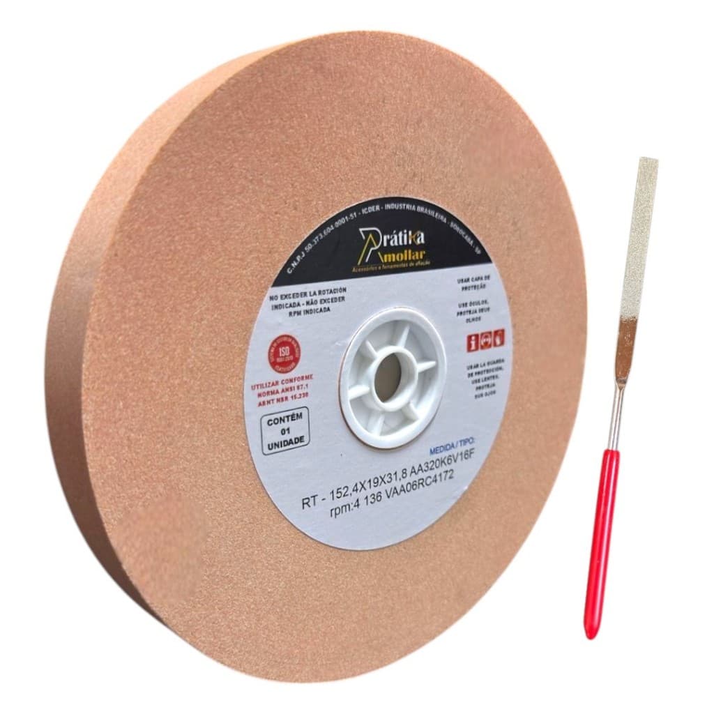 Rebolo Reto Pedra Moto esmeril para Afiação - 6 Polegadas 3/4 Grão 320 com lima diamantada de brinde