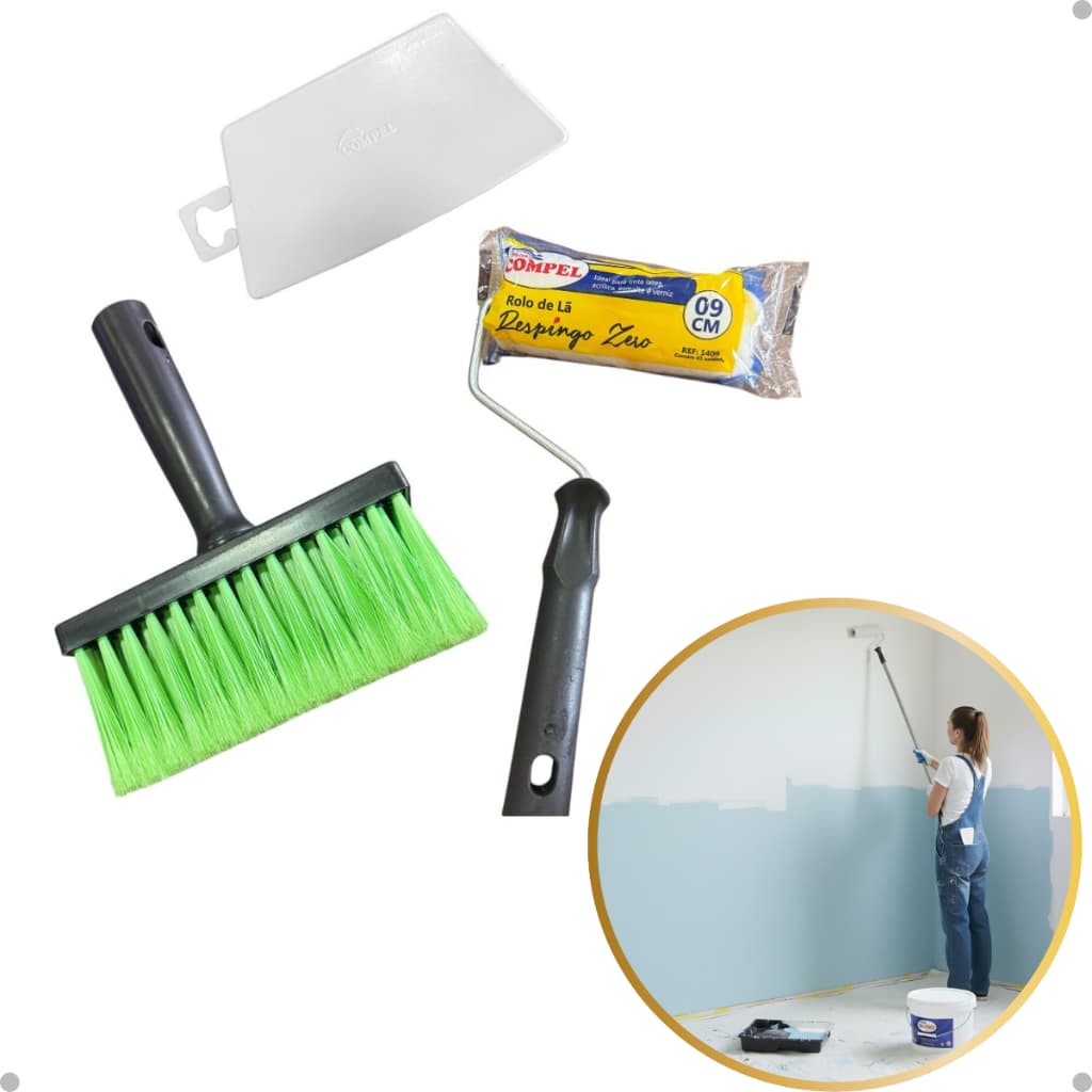 Kit Pintura Rolo  Broxa Espátula Completo 3 Pçs Antirespingo Casa Parede Multiuso  Econômico