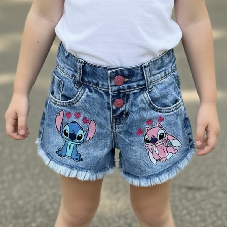 Short Jeans Stitch Infantil Juvenil Marmorizado Barra Desfiada 2 ao 16