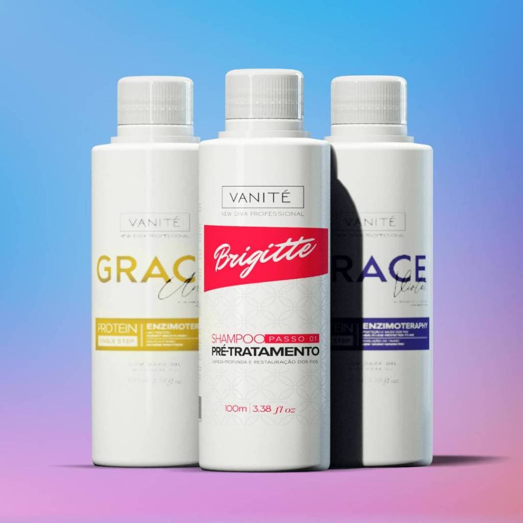 Kit Escova Progressiva Profissional 100ml - Grace Unique + Violet + Shampoo Pré Tratamento Brigitte