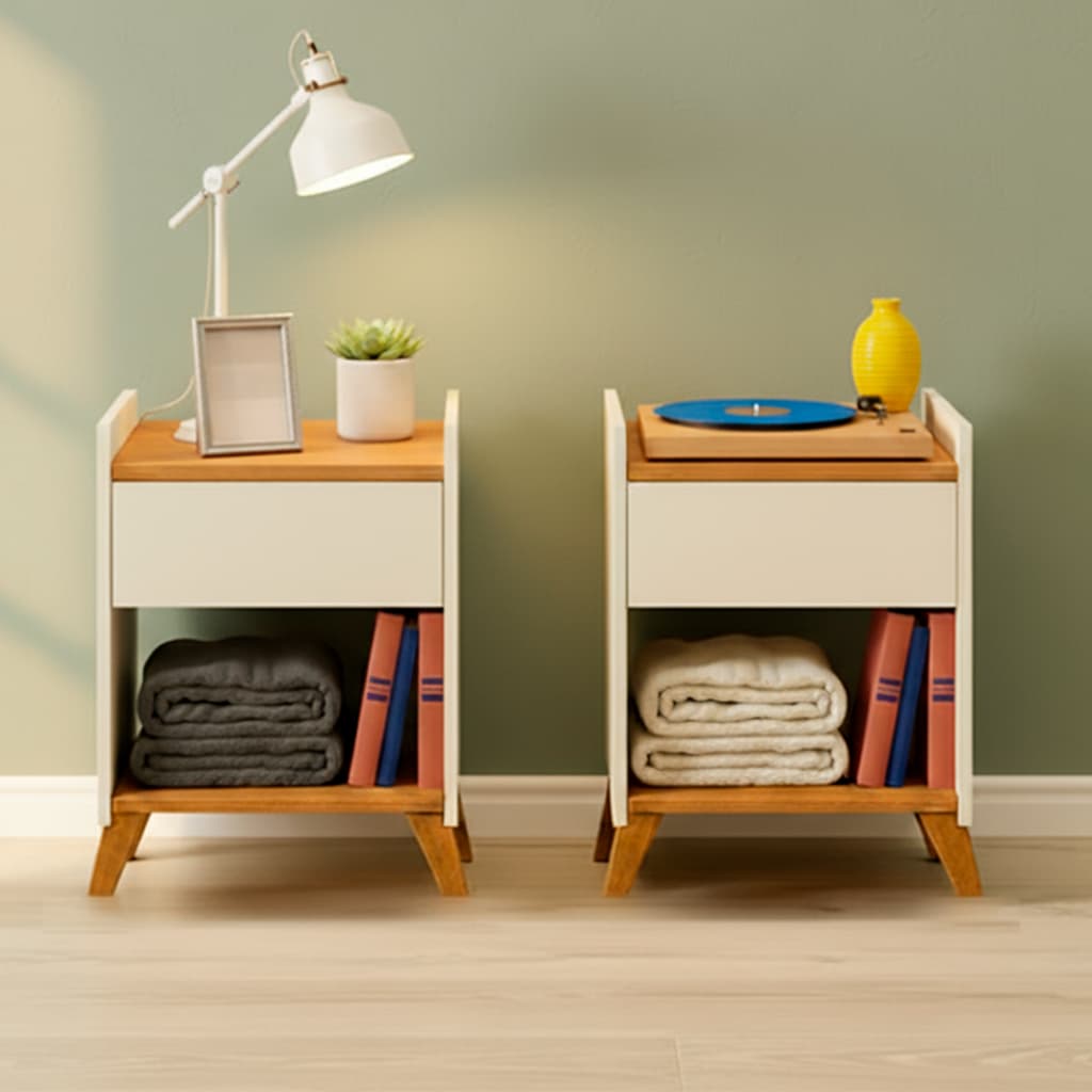 Kit 2 Mesas de Cabeceira Para Quarto Com Gaveta Decoração Pés Nicho