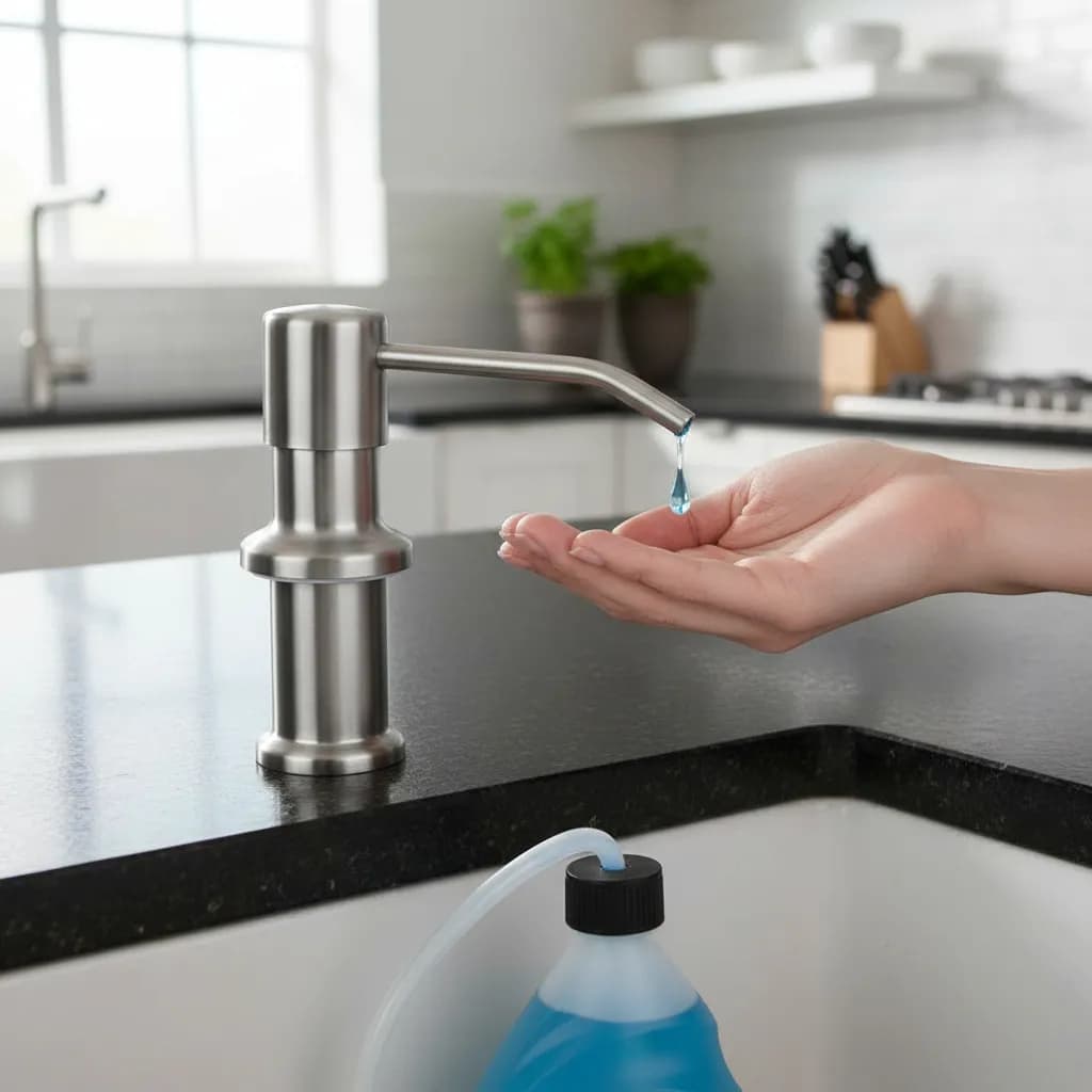 DISPENSER EMBUTIR COM MANGUEIRA FLEXIVEL GALAO DOSADOR INOX, SABONETEIRA.