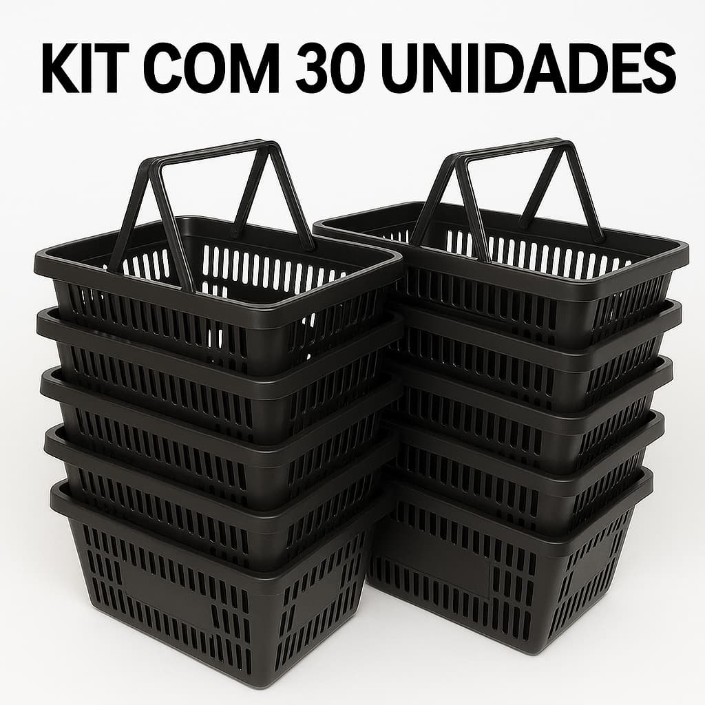 Kit 30 Cestinhas Cestas Plásticas Reforçadas 44cm Para Comércio Mercado Padaria Loja