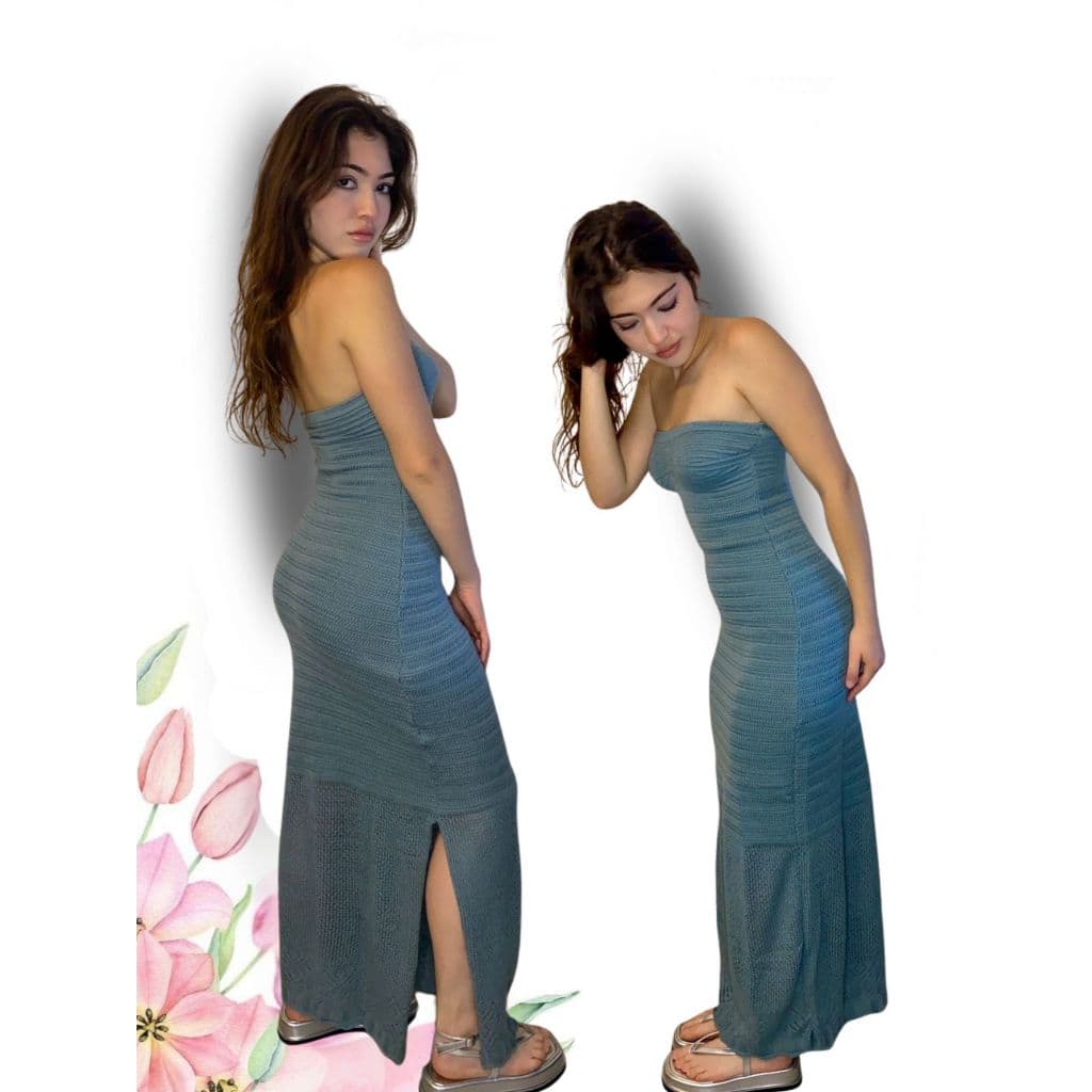Vestido Tomara que Caia Tricô Tricot Elegante Moda Verão Praia Midi e Moderno