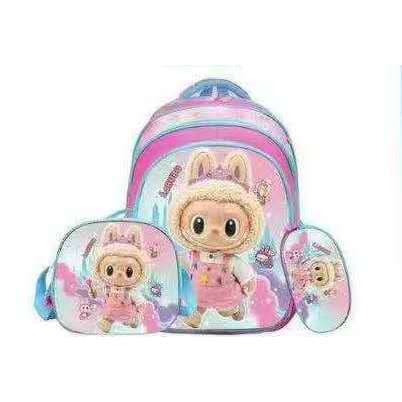 Kit 3 peças Mochila Infantil 3 D com LED Kit com Lancheira Estojo Conjunto Menino e Menina